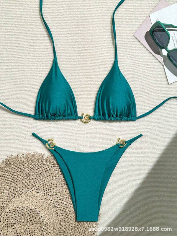 Wholesale Metallic glitter high-end sexy two-piece bikini solid color swimsuit