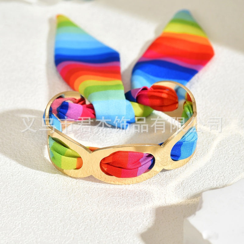 Wholesale Rainbow f heart metal irregular bracelet