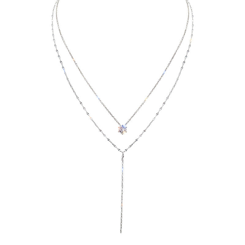 Wholesale Long Y-shaped Tassel Sparkling Diamond Necklace Multi-layer Clavicle Chain