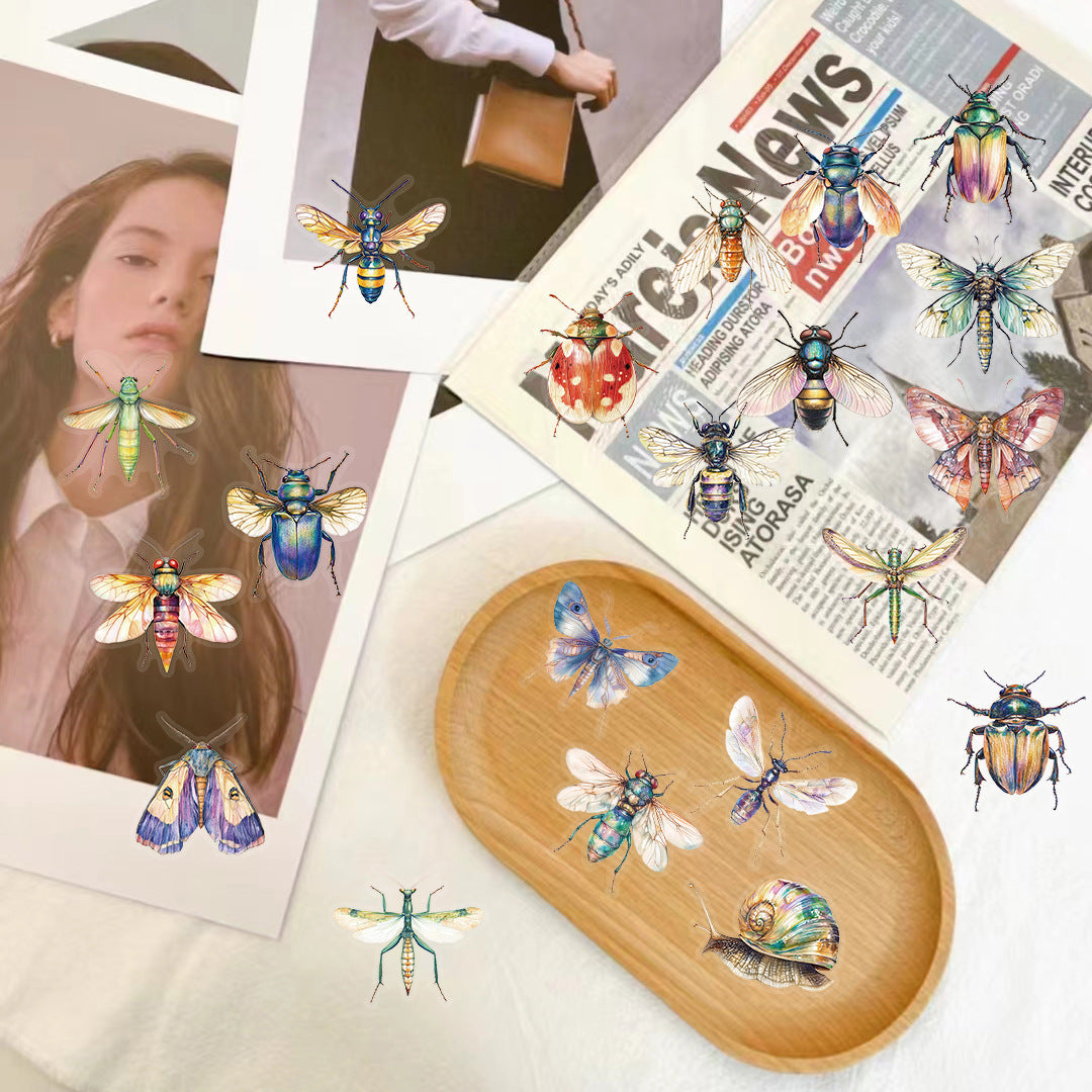 Wholesale 50pcs/pack  transparent ins insect sticker bag waterproof transparent PET hand account decoration guitar notebook cross-border