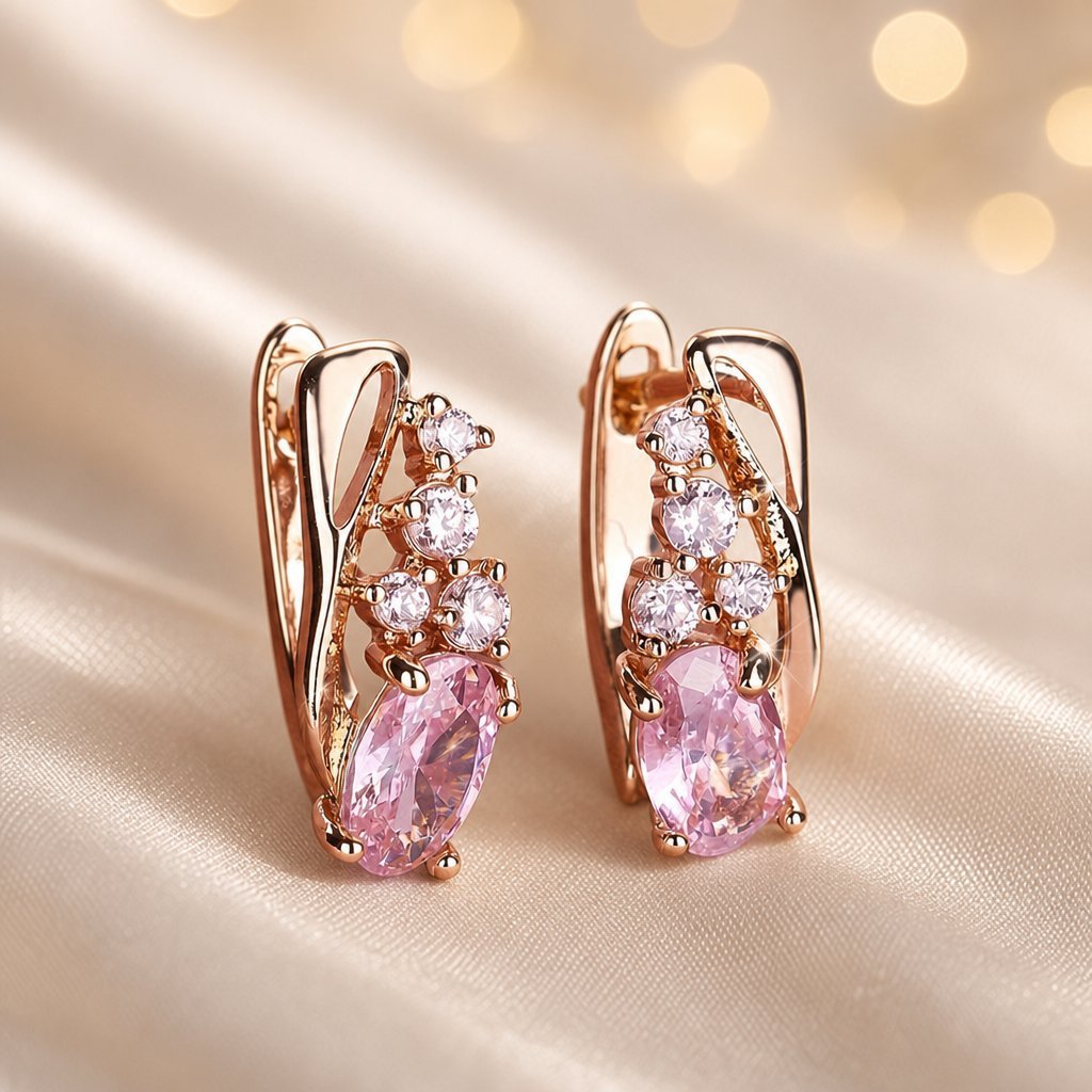 Wholesale Stylish Zircon Inlaid Two Tone Geometric Earrings Party Wear Fashion Accessory Boutique Resale