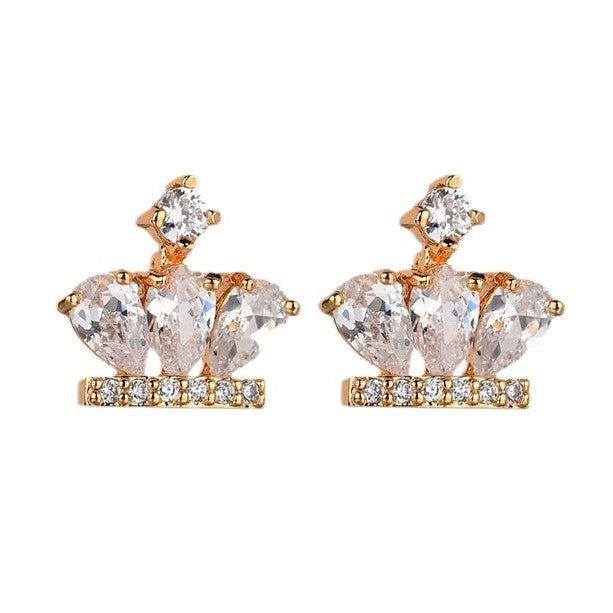 Wholesale Zircon Copper Pure Silver Red Corundum Inlaid Earrings S925 Pure Silver Post Crown Stud Black Ear Clips