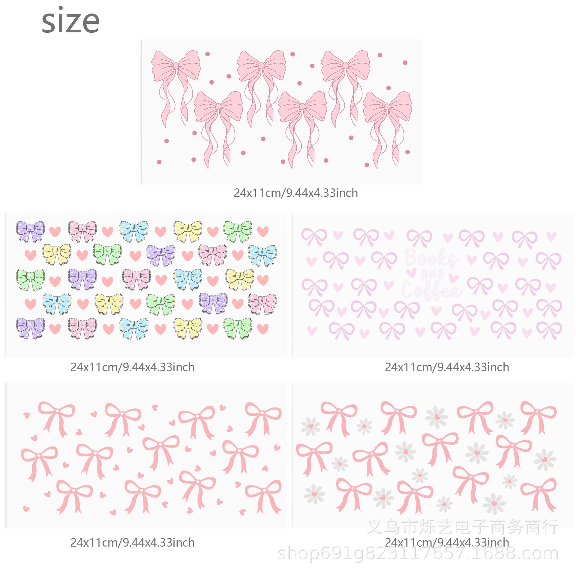 Wholesale Bow Text Love 16oz Cup UV DTF Wraps