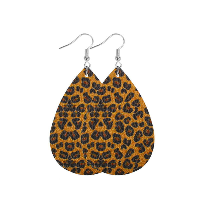 Wholesale Western Style Leopard Print Cow Print Leather Double Sided Print Earrings