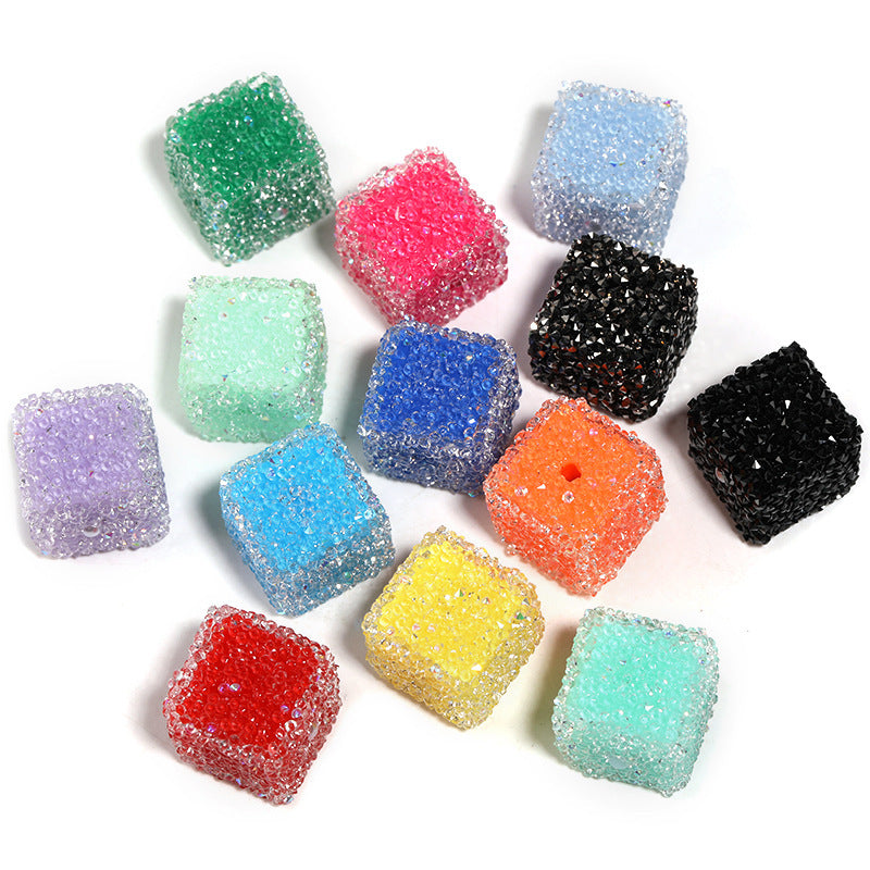 Wholesale 5pcs  Glittery candy-colored rhinestone soft candy square beads