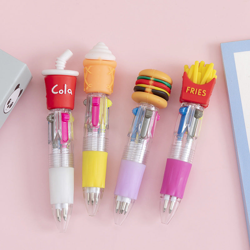 Wholesale Cartoon Cute Four Color Button Colored Plastic Ballpoint Pen
