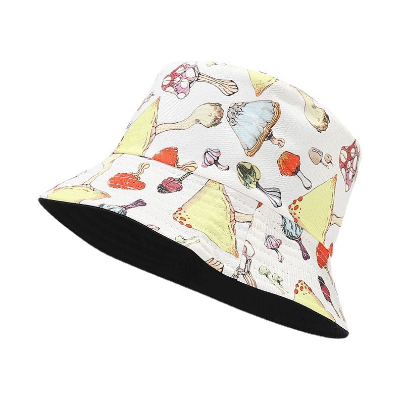 Sombrero de cubo reversible de patrón de champiñones de algodón al por mayor