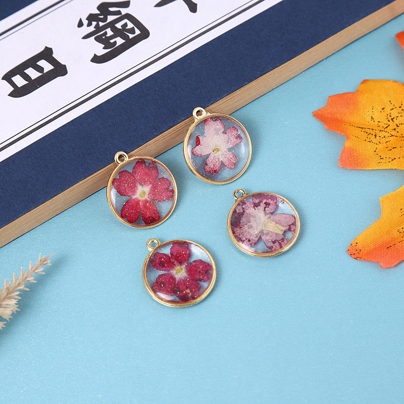 Wholesale Alloy 10pcs/pack Round Natural Glue Drop Dried Flower Pendant Accessories Handmade DIY Jewelry Earrings Necklace Bracelet Small Hanging Material