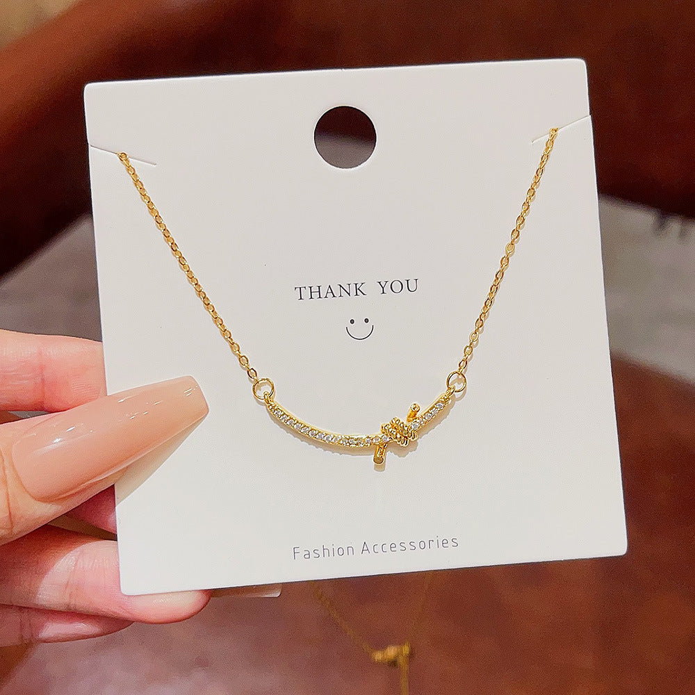 Wholesale Titanium Steel Zircon Smile Necklace Clavicle Chain