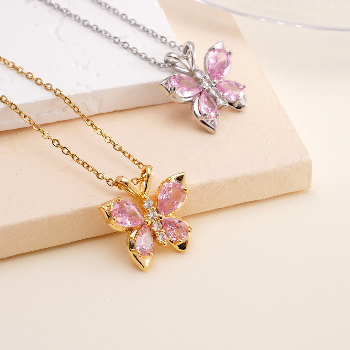 Wholesale Pink Diamond Butterfly Titanium Steel Lock Chain
