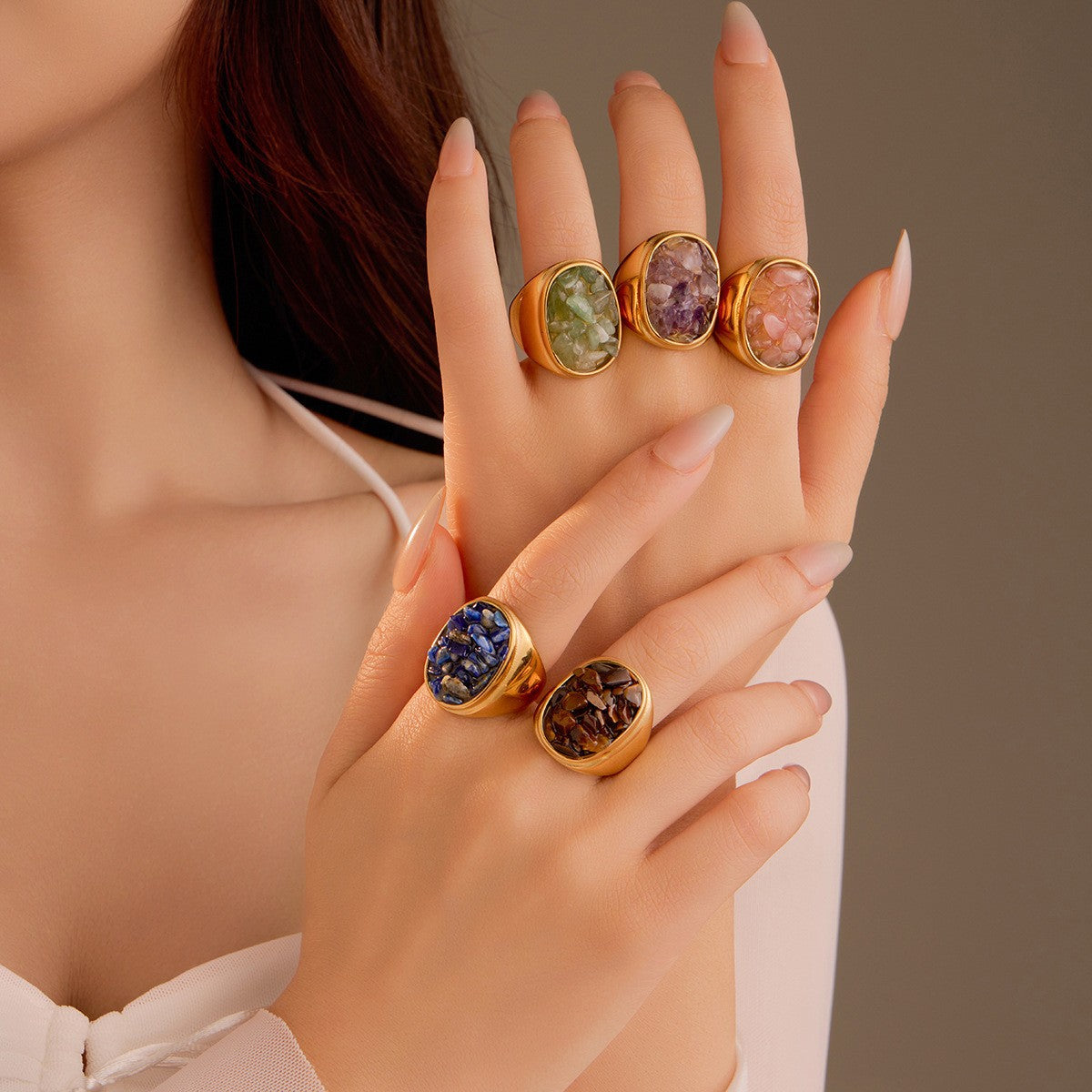 Wholesale Geometric shaped tiger eye stone stainless steel ring