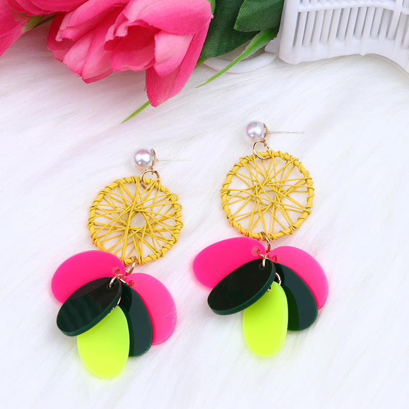 Wholesale Pearl Colored Woven Circular Acrylic Earrings