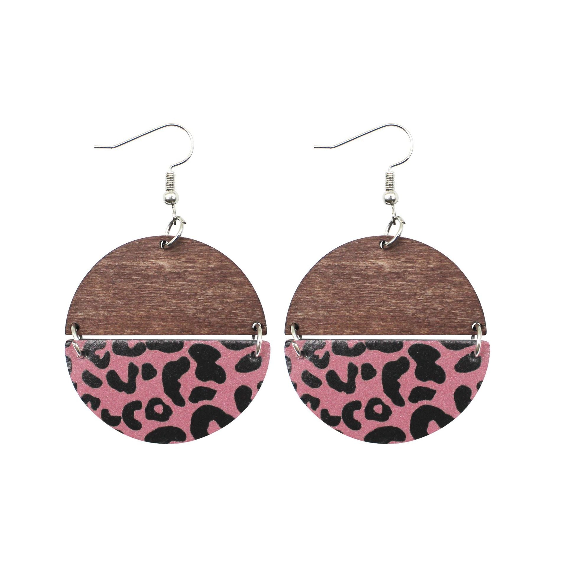 Wholesale Alloy Wood Board Reflective Leather Leopard Print Earrings