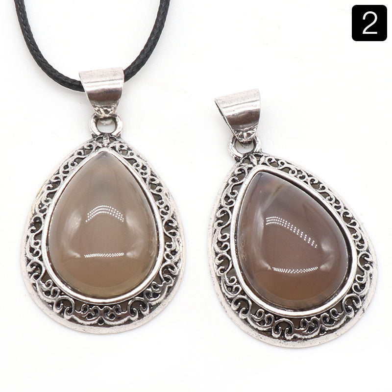 Wholesale Natural crystal agate semi-precious stone teardrop pendant