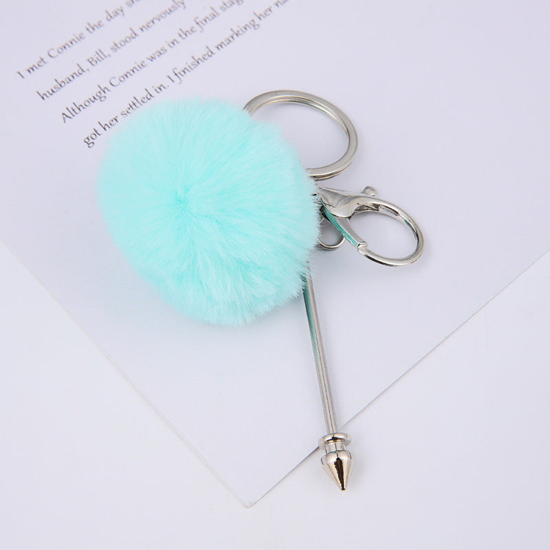 Wholesale DIY wool ball rivet keychain creative cute plush pendant luggage accessories keychain