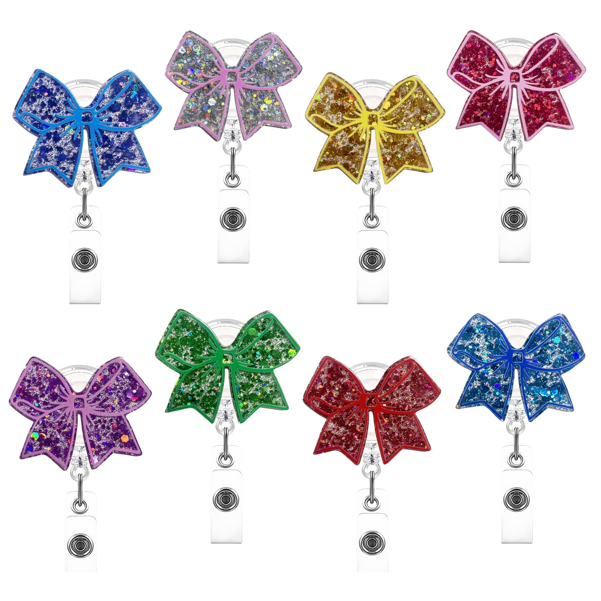 Wholesale Shiny acrylic bow rotating easy-pull buckle retractable buckle keychain