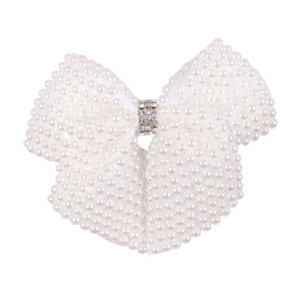Wholesale Full Diamond Pearl Bow Double Layer Children's Versatile Hair Clips