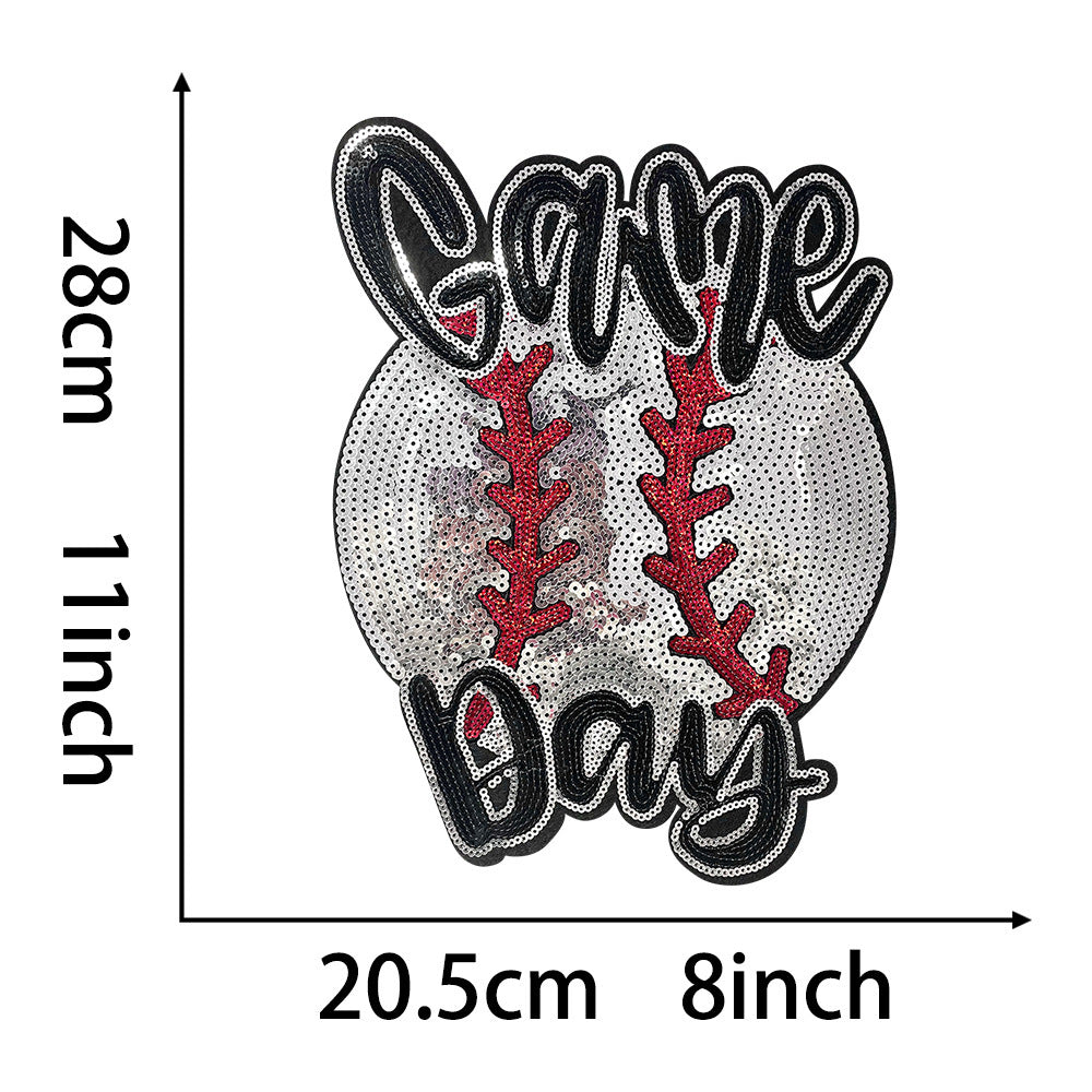 Wholesale Baseball Mama Sparkling Sequin Embroidered Patch Red Glue Backing Stylish Coat Decoration Fashion Sew On Accessory