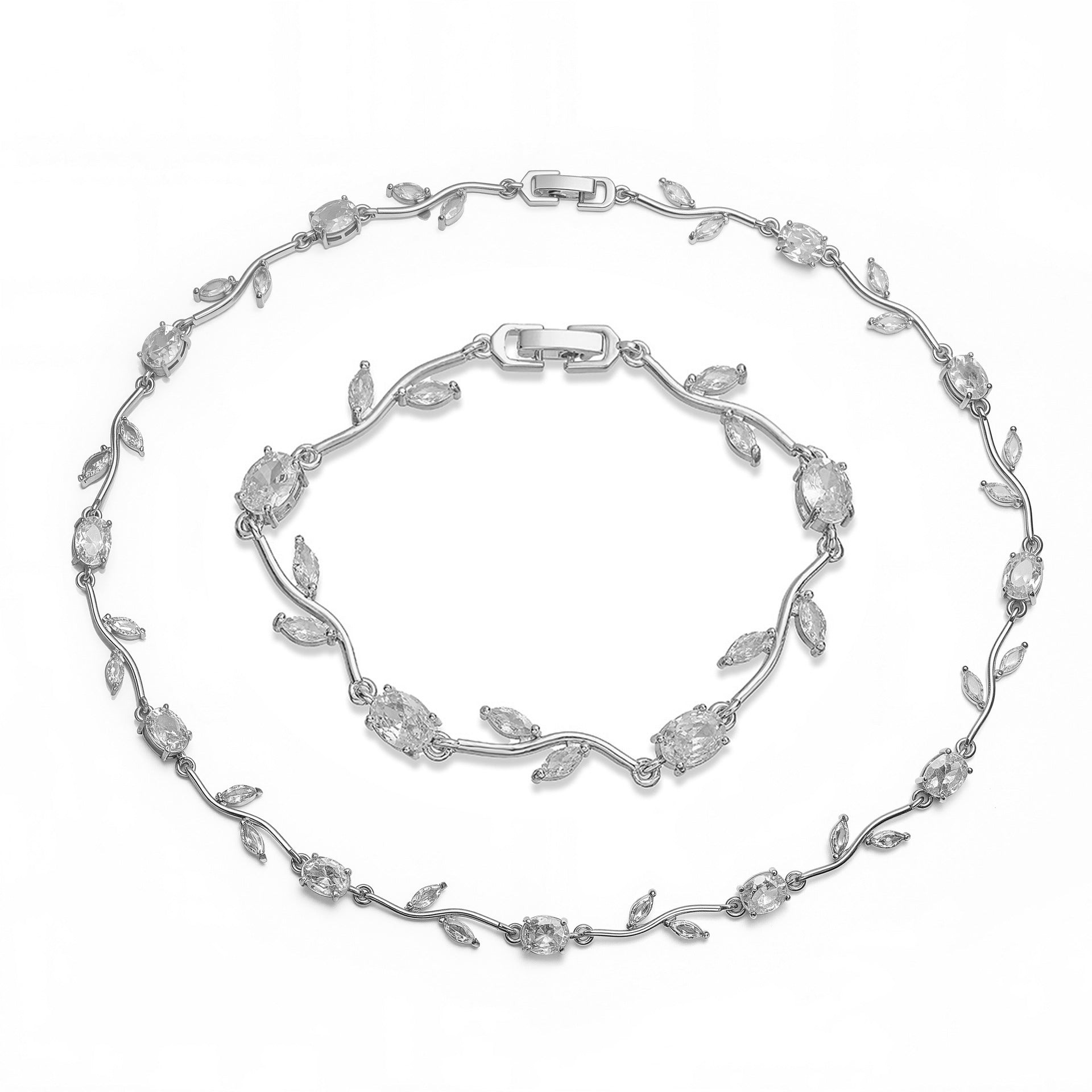 Wholesale Luxury Copper Inlaid Colored Diamond Bracelet Necklace Set
