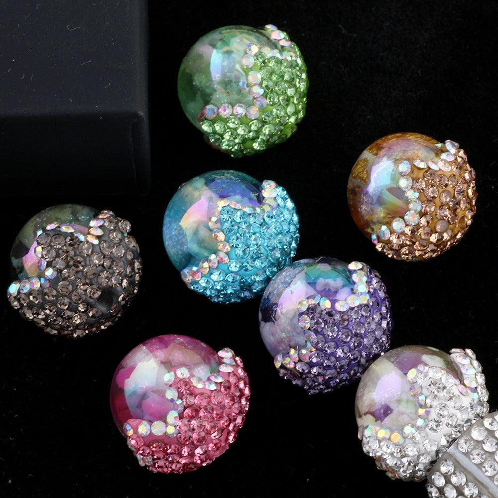 Wholesale 6pcs New cloud beads clay diamond ball can wear straight hole beads DIY mobile phone chain key chain bag chain accessories