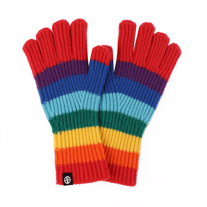 Wholesale Winter Rainbow Striped Knitted Fingerless Gloves Alpaca Warm Touch Screen Gloves