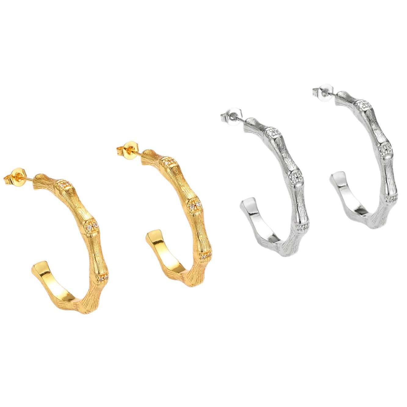 Wholesale Zirconia-set brushed bamboo-shaped earrings for women