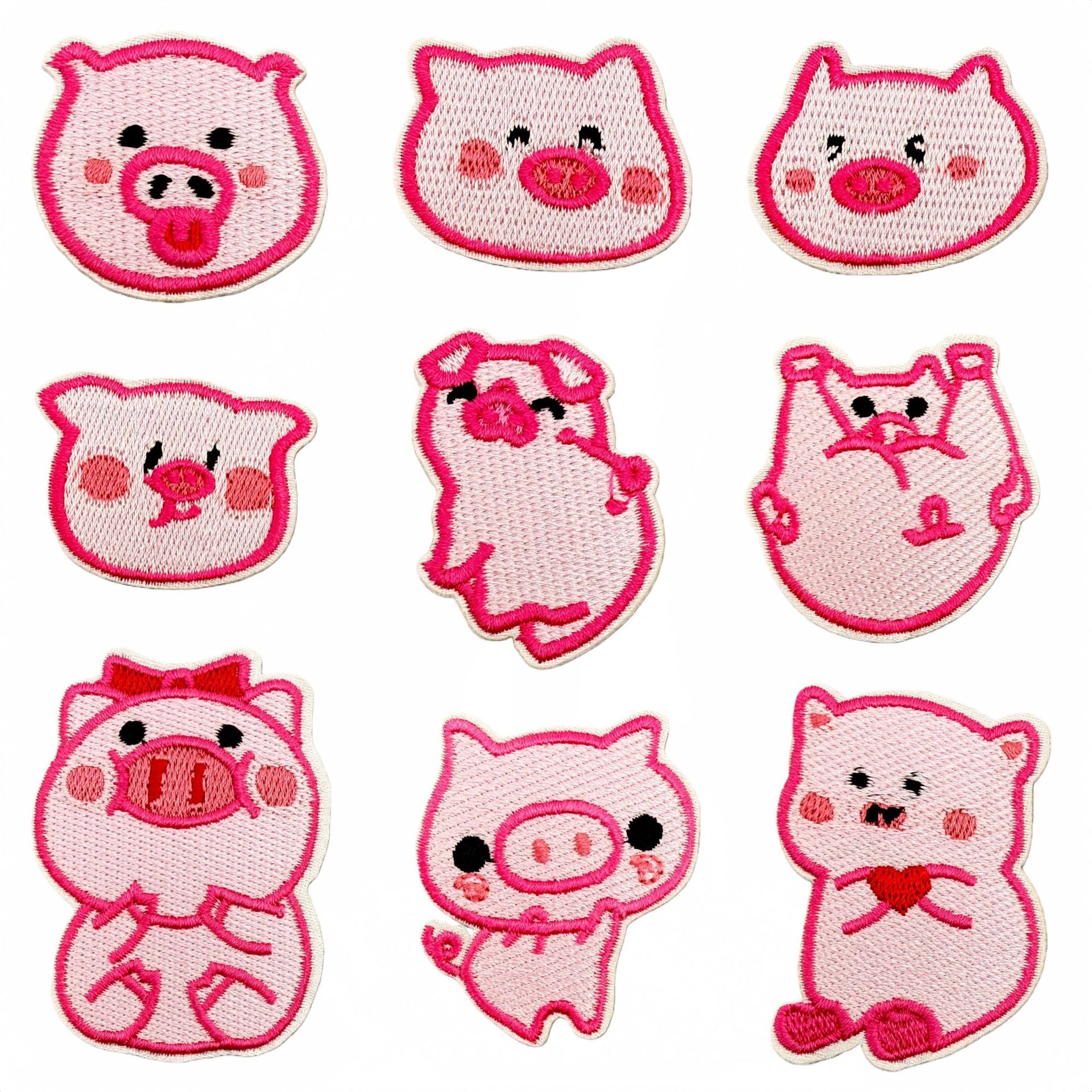 Wholesale Fashion Cartoon Pink Pig Iron On Embroidery Patch Polyester Fabric For Kids Clothing DIY