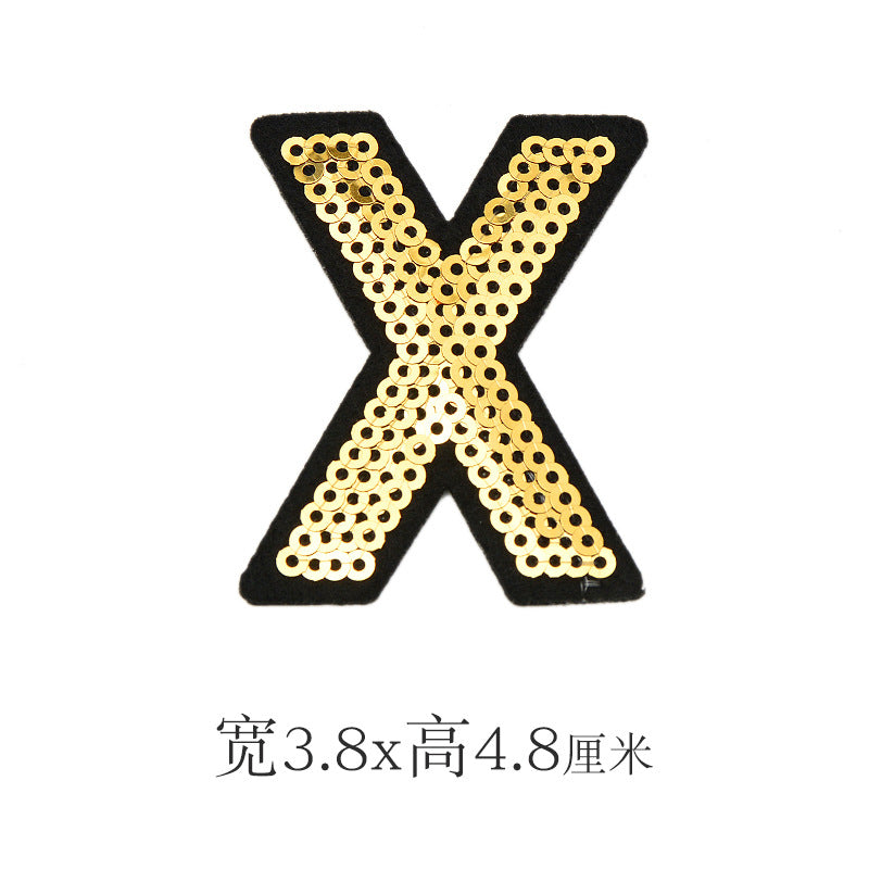 Wholesale Polyester Gold Sequin Alphabet Embroidered Patches For Coats Fashion Clothing Decorative Applique DIY Craft Supply