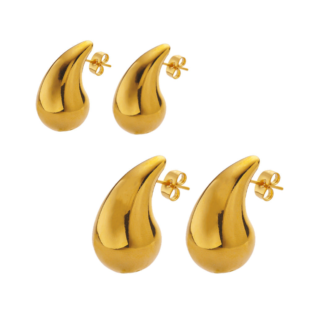 Wholesale Stainless Steel Electroplated Stripes Gold Glossy Water Drop Earrings