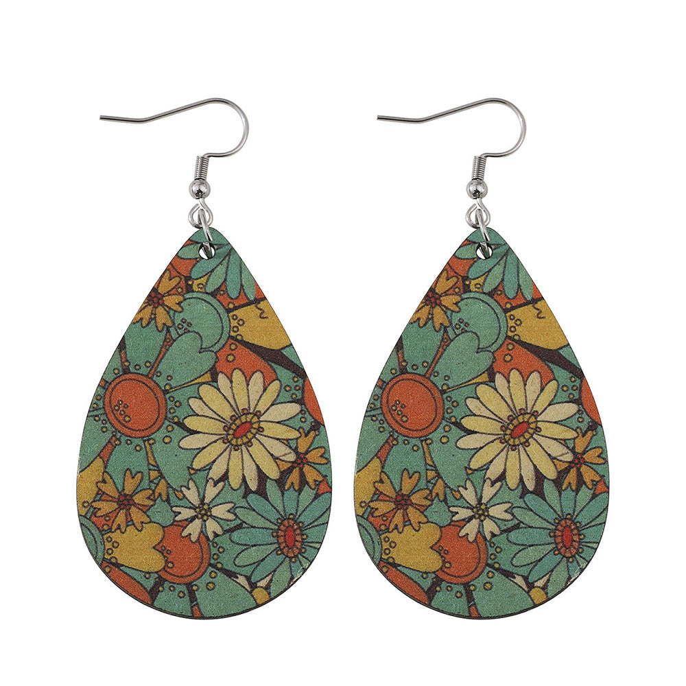 Wholesale Creative sunflower earrings double-sided wooden water drop earrings personality earrings
