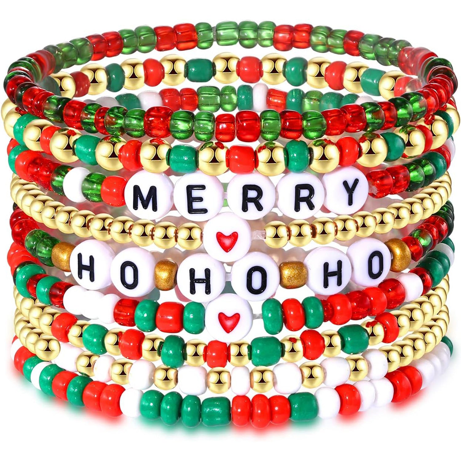 Wholesale 10pcs Red and Green Christmas Theme Clay Beam Bracelet