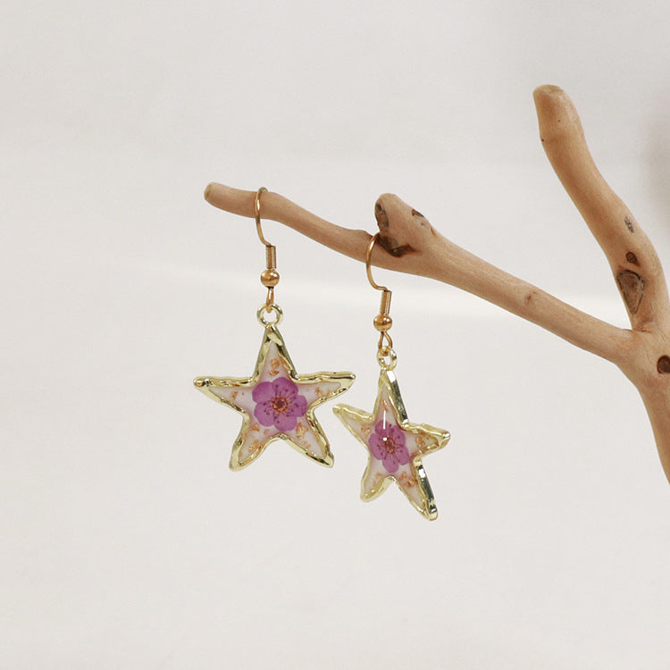 Wholesale 6pcs Small Fresh Five-pointed Star-shaped Immortal Flower Earrings