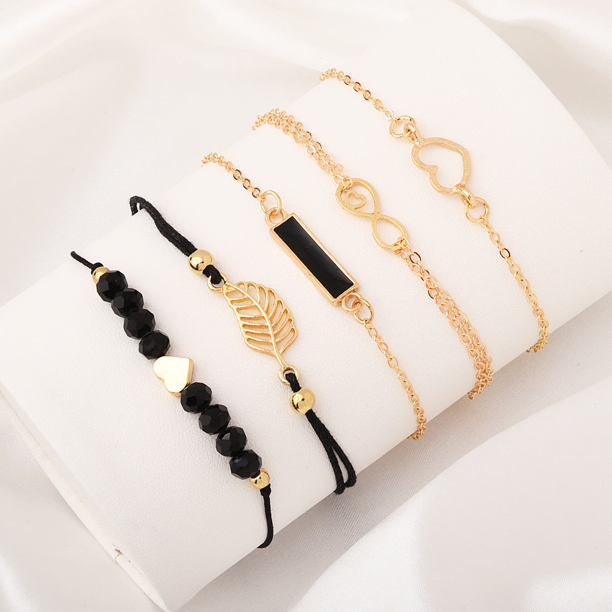 Wholesale 8-character element black geometric square leaf bracelet set