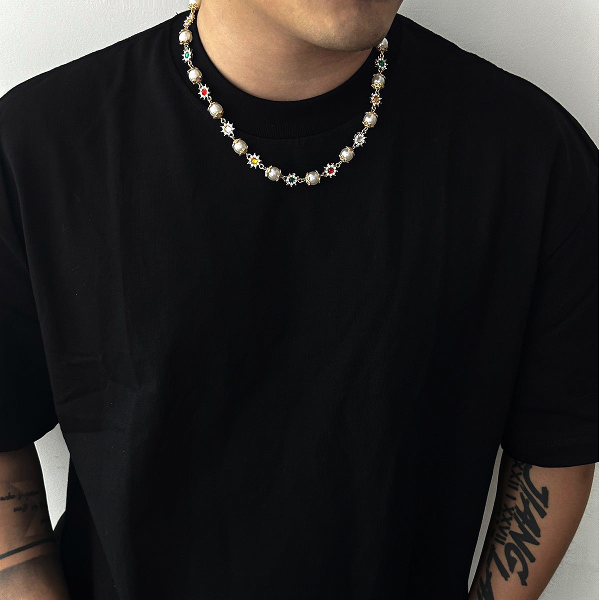 Wholesale men's pearl flower necklace clavicle chain
