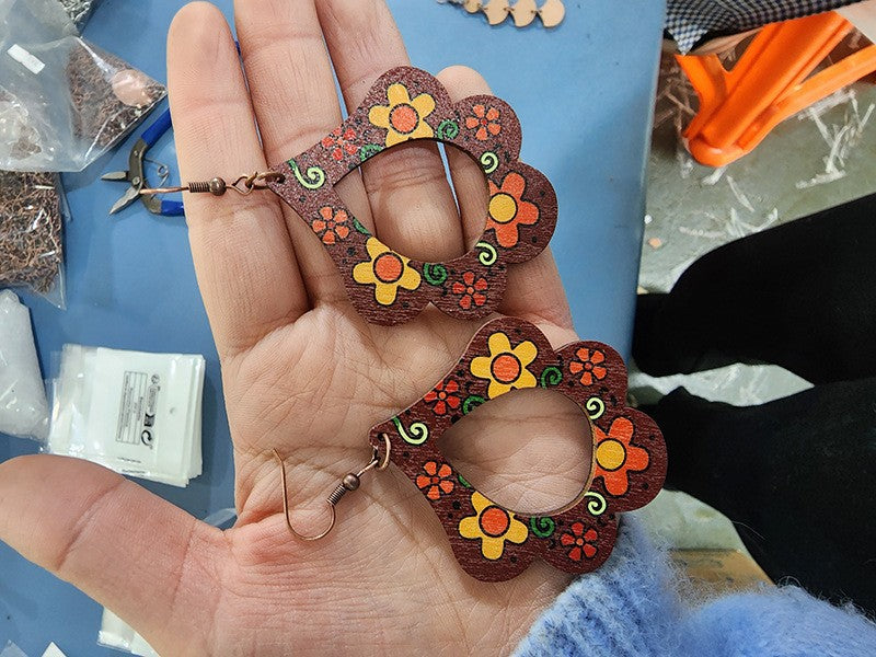 Wholesale Vintage Western Wood Print Leopard Leaf Pattern Earrings