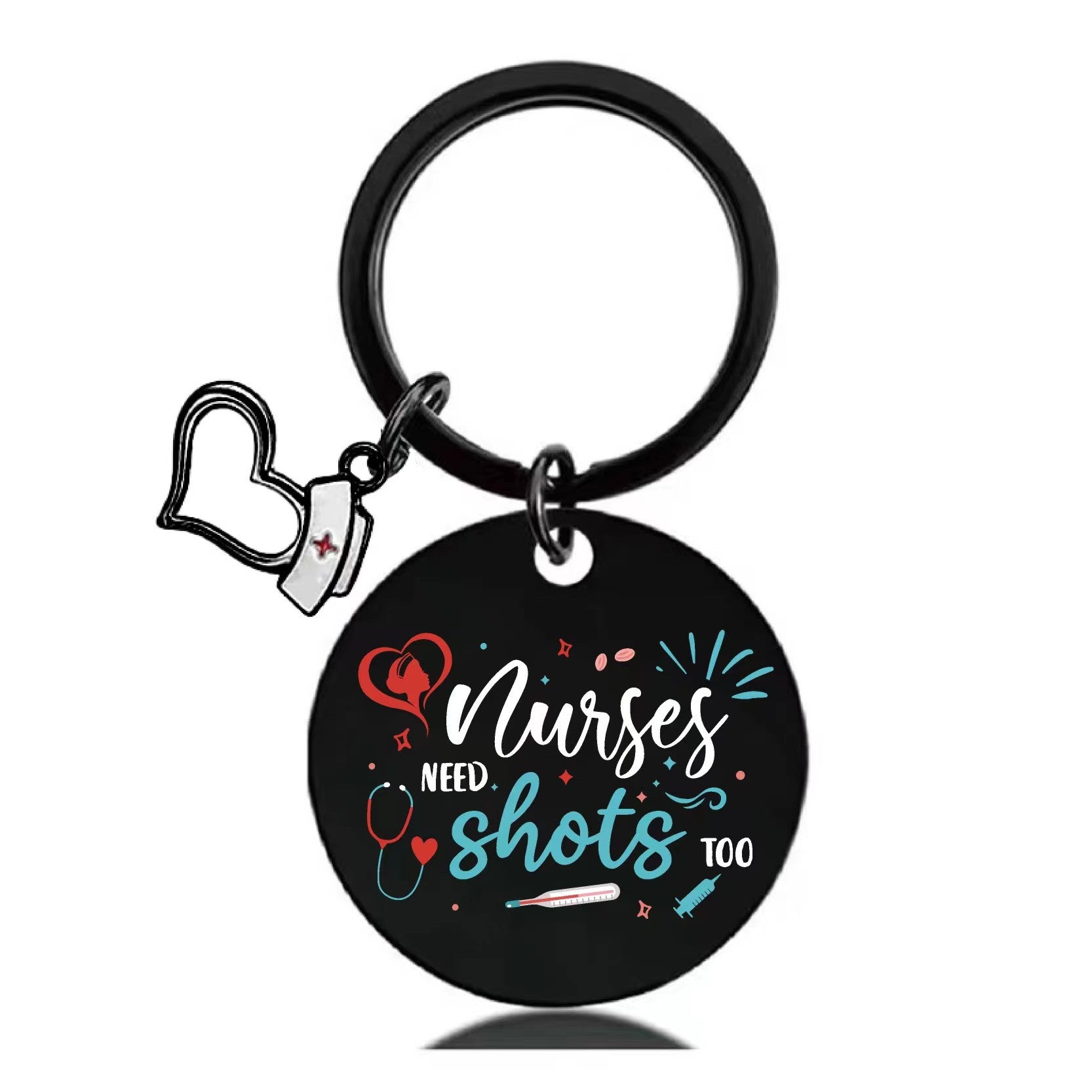 Wholesale Black Nurses Day Stainless Steel Round Card Color Printed Keychain