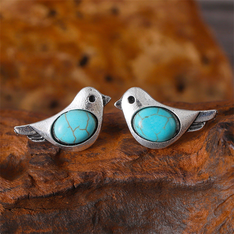 Wholesale Bird earrings inlaid with turquoise vintage stud earrings