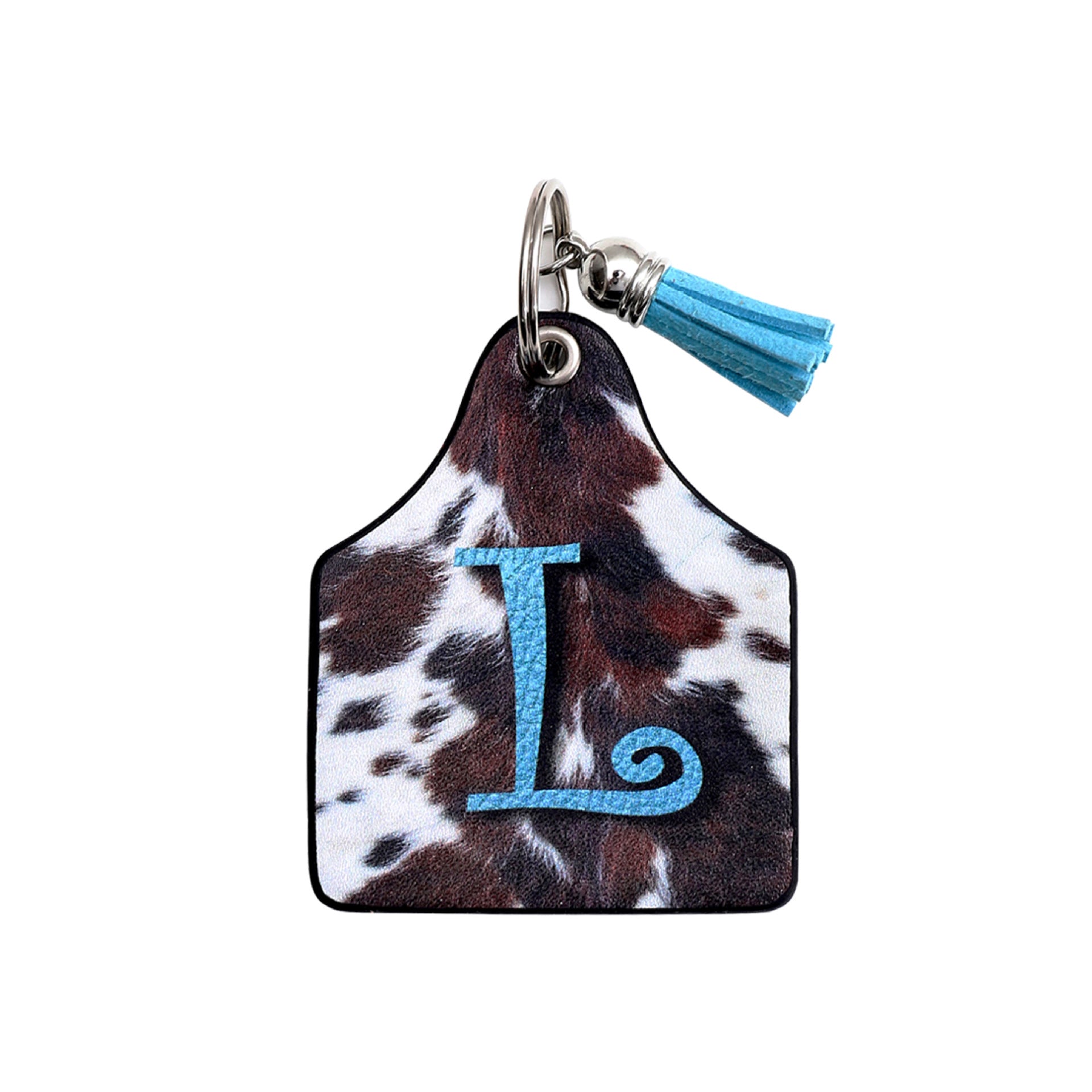 Wholesale Vintage Western Cow Pattern Animal Fur Letter Print Leather Keychain