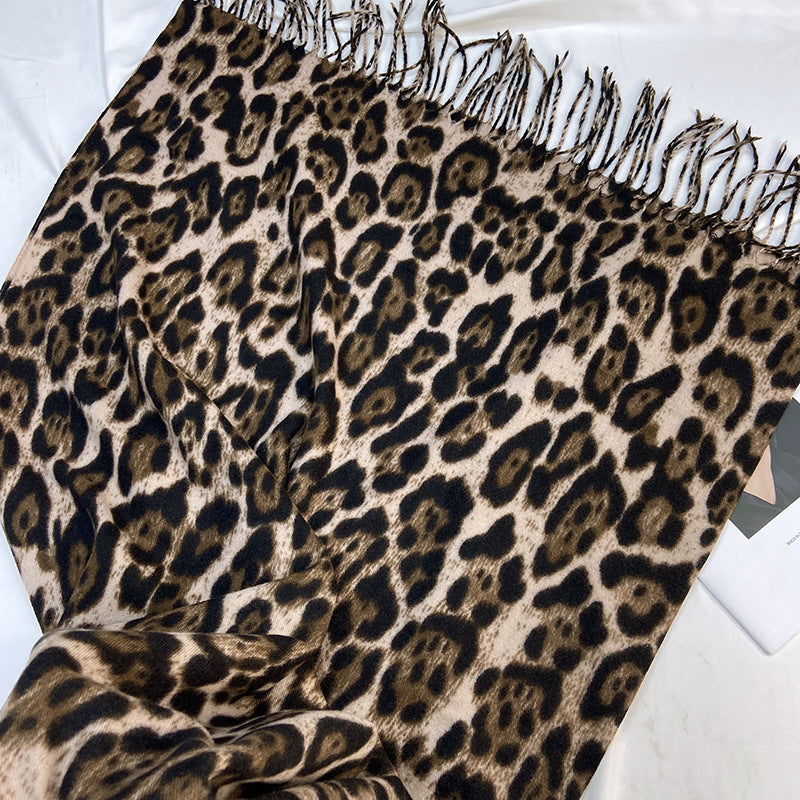 Wholesale Thickened Imitation Cashmere Printed Fringed Leopard Print Scarf