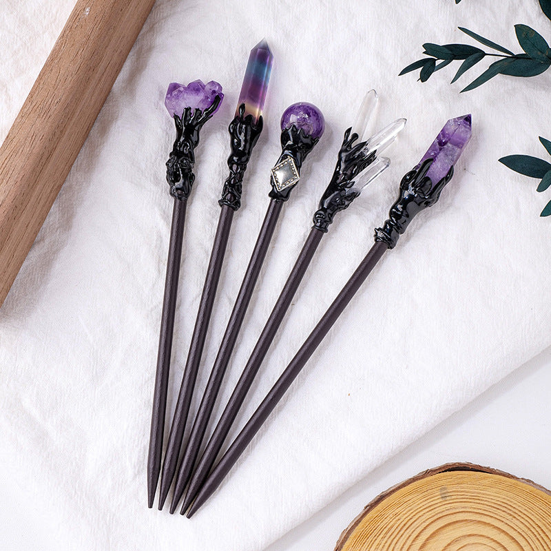 Wholesale New natural crystal column crystal stone diy fairy stick hairpin antique props accessories