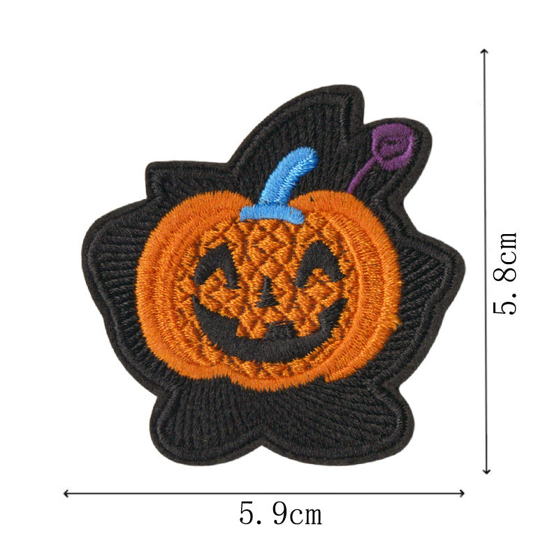 Wholesale  Embroidered Iron On Patches 9 Piece Set With Witch Pumpkin Cat Ghost Bat Designs For ets DIY Craft Supply Resale