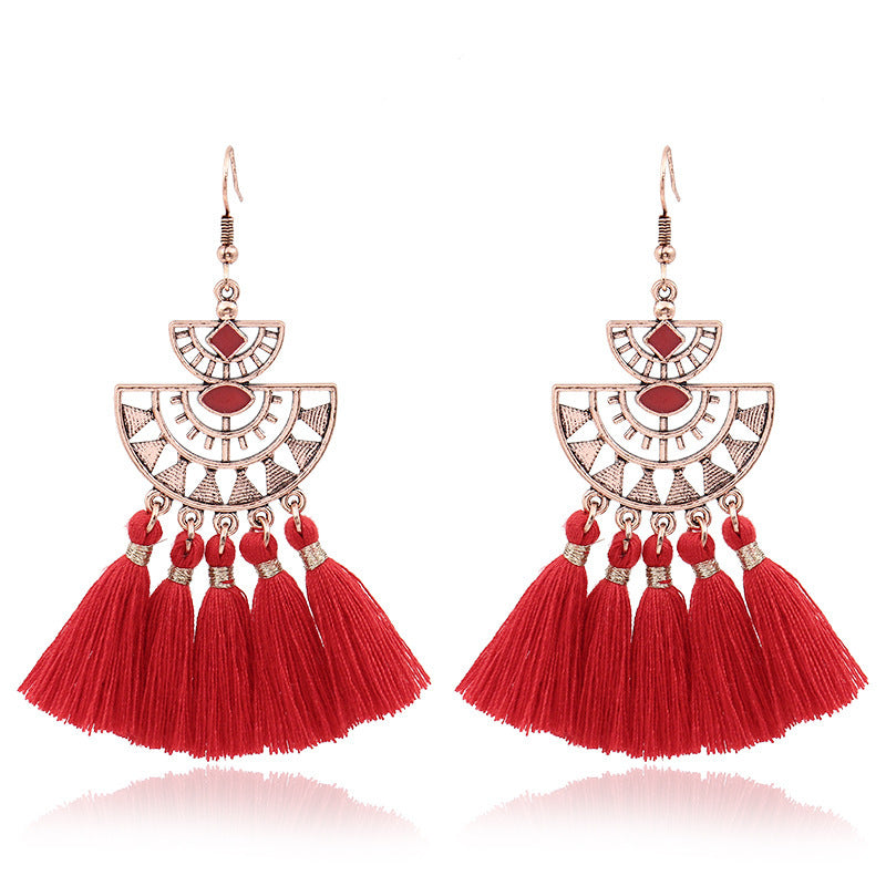Wholesale Bohemian Red Vintage Tassel Dream Catcher Earrings