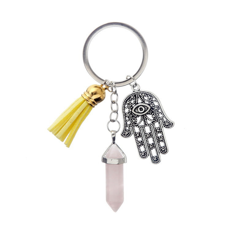 Wholesale Hand Palm Tassel Multicolor Crystal Hexagon Pillar Accessories Alloy Keychains