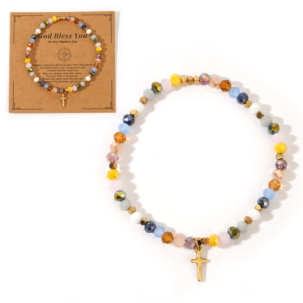 Wholesale  Easter Cross Iron Gallbladder Chain Color Crystal Half gemstone Bracelet