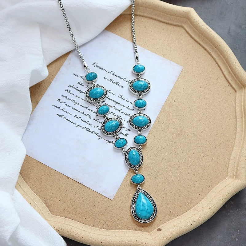 Wholesale Retro Ethnic Style Versatile Long Turquoise Necklace