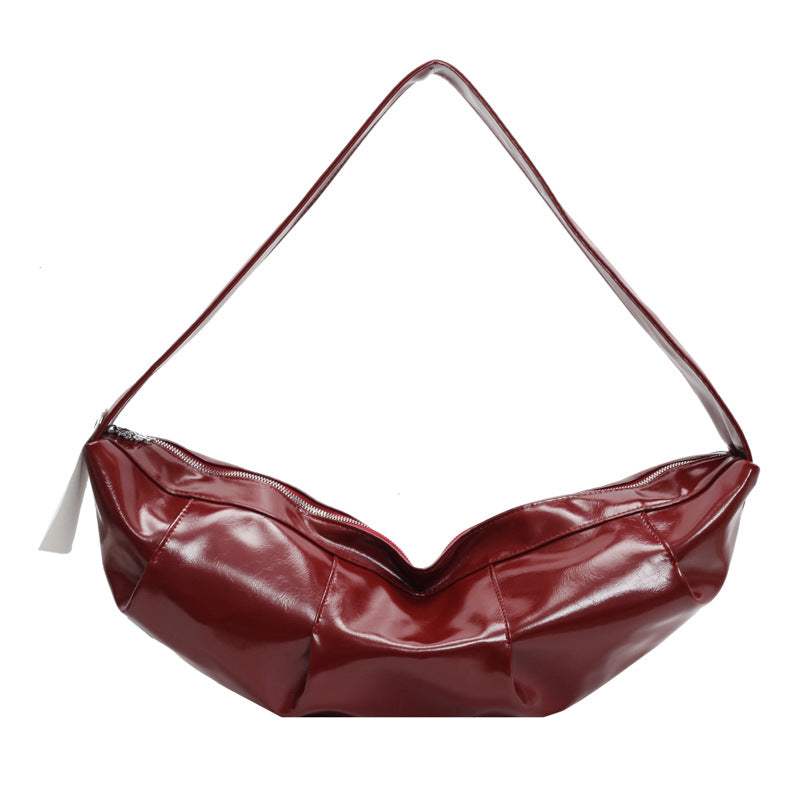 Wholesale Retro soft leather wrinkled large capacity horn wideband commuter shoulder bag