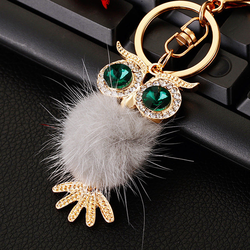Wholesale Pink Rhinestone Owl Car Keychain Metal Key Ring Bag Charm Fashion Accessory Gift