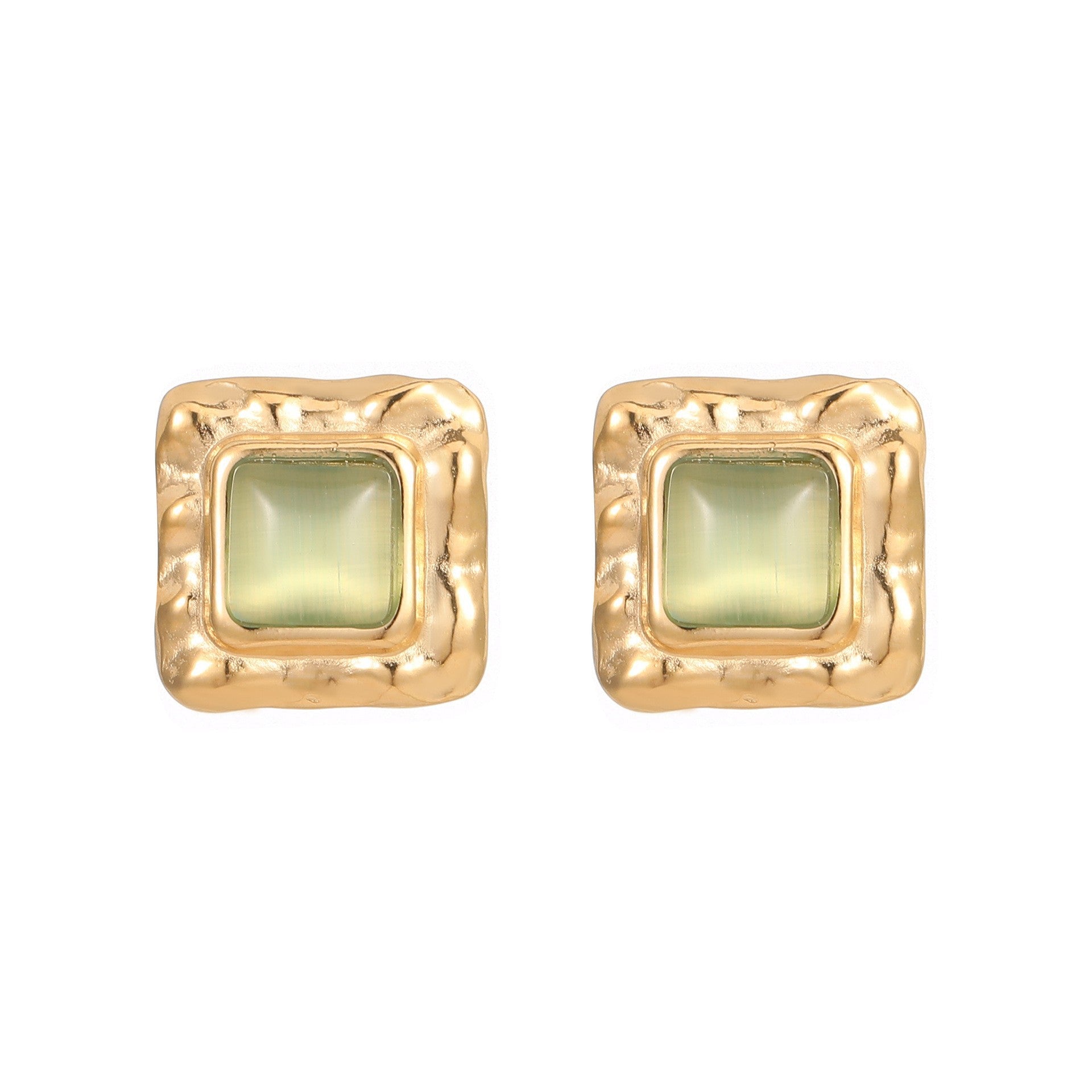 Wholesale Natural Turquoise Fan-shaped Hollow Stainless Steel Earrings