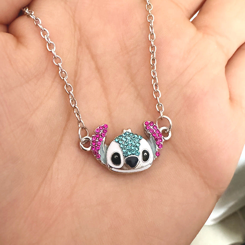 Wholesale Product Cartoon Blue Bear Micro-Set Diamond Oil Drop  Necklace OLY Exclusive