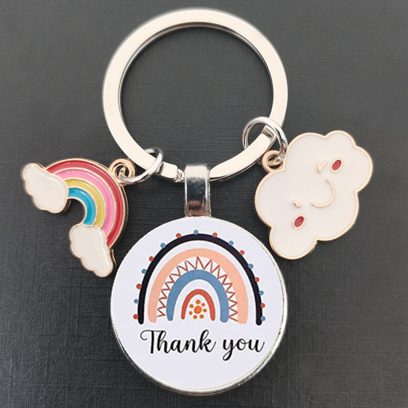 卸売レインボー透明ガラスパッチメタルキーホルダー
